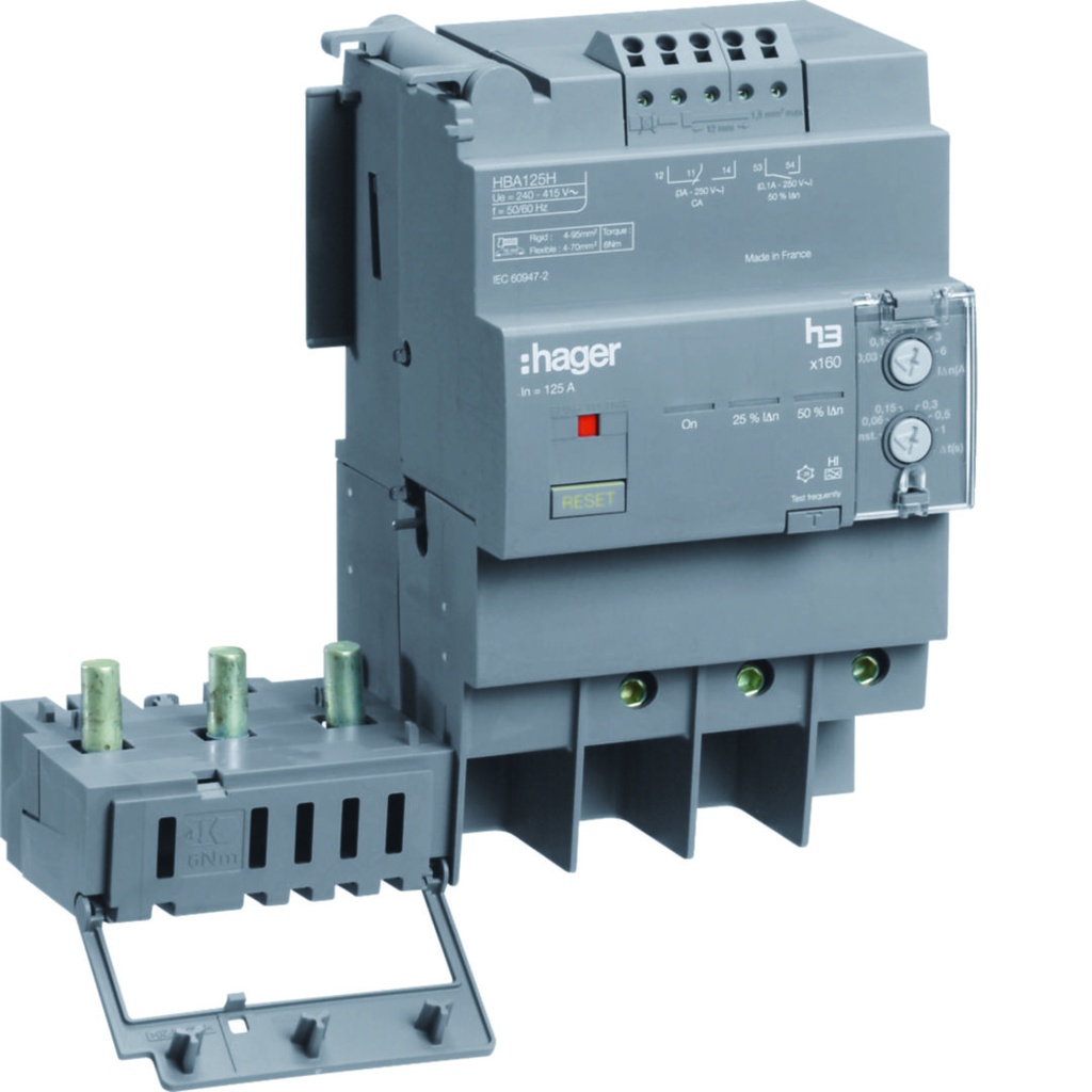 Hager - BLOC Différentiel ÉLEC. X160 3P 125A IDN RÉGL.